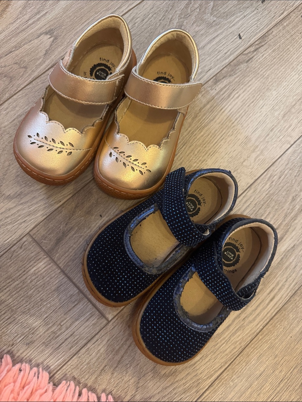 Livie & Luca Metallic Rose Gold and Navy Kids Mary Janes